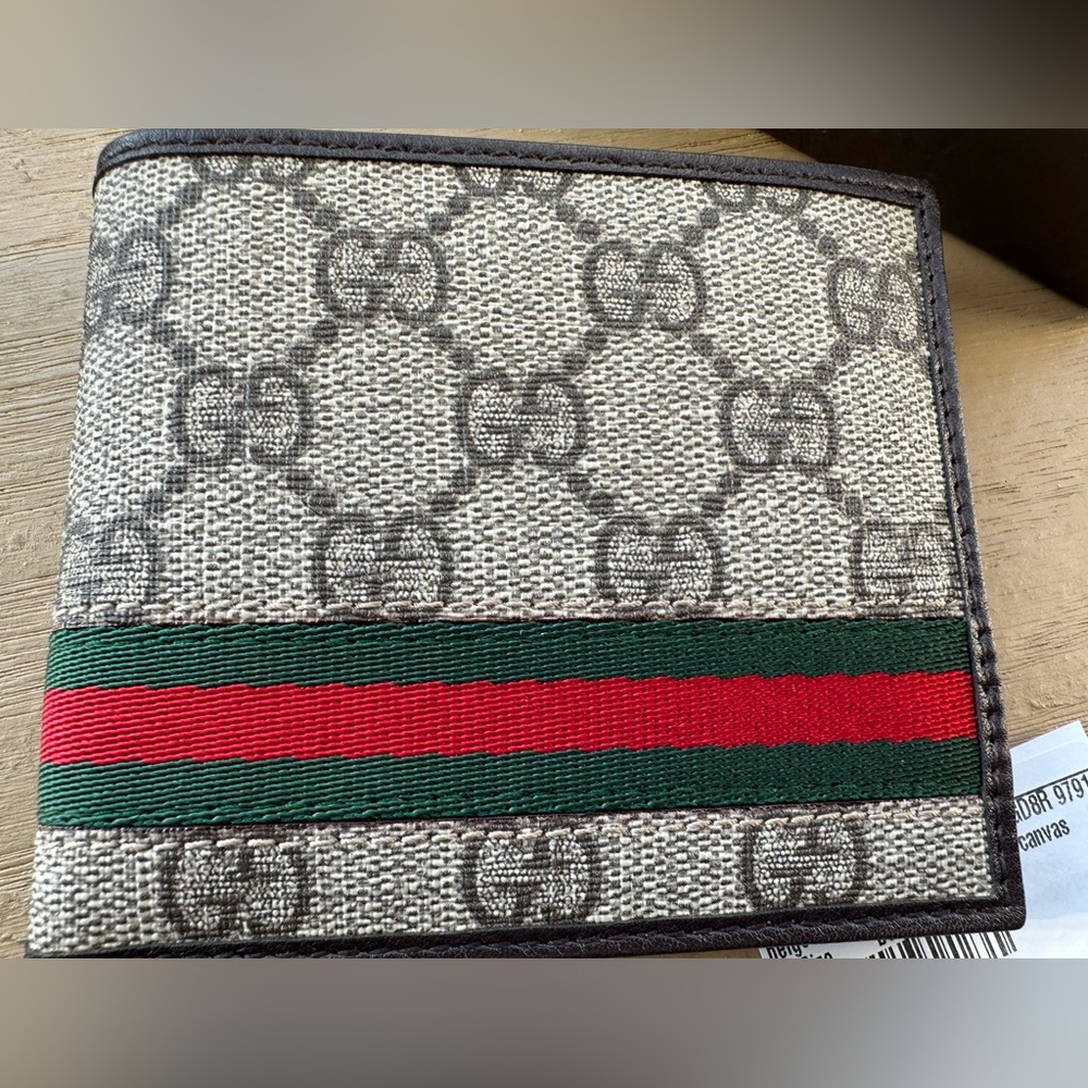 Gucci GG Supreme Canvas Bifold Wallet with Green and Red Web Stripe - Picture 3 of 15